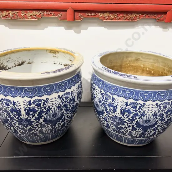 Pair of Blue & White Planters