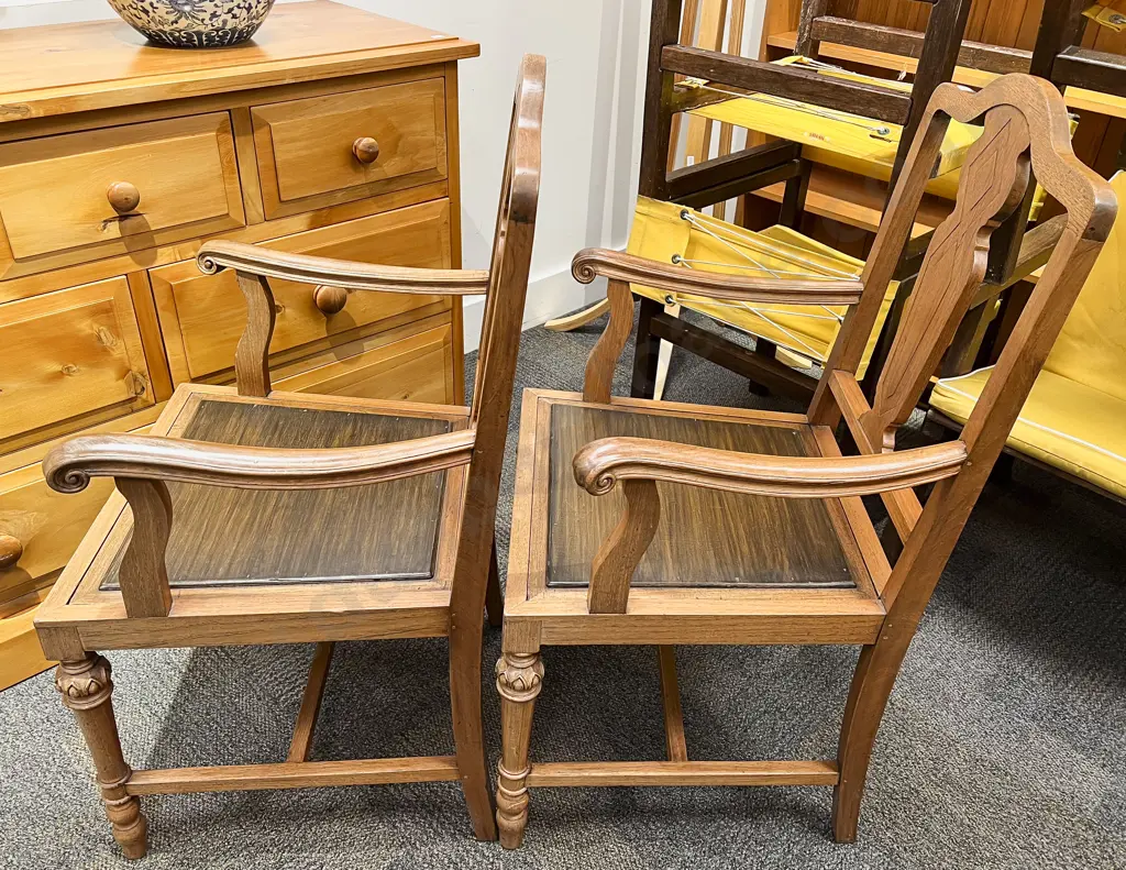 Pair Teak Open Armchairs Image 1++