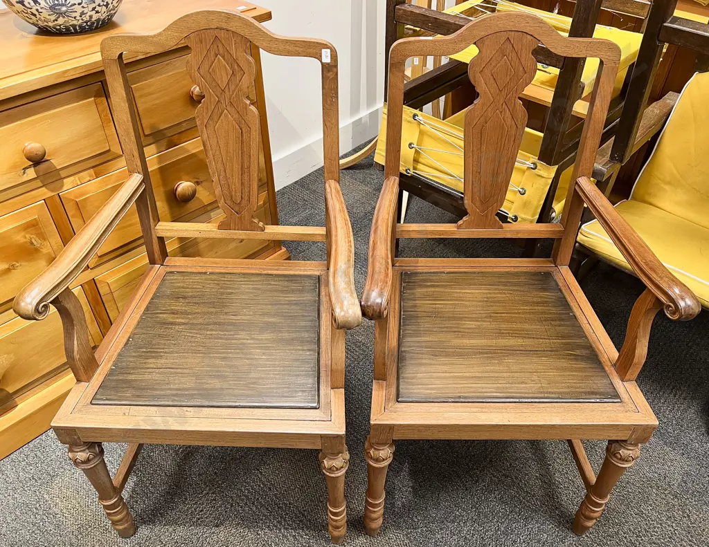 Pair Teak Open Armchairs Image 1++