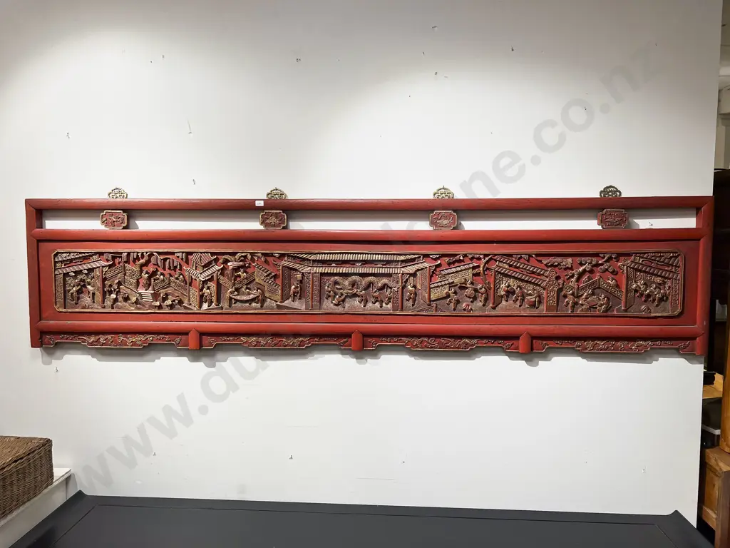 Chinese Red Lacquered & Gilt Marriage Bed Panel Image 1++