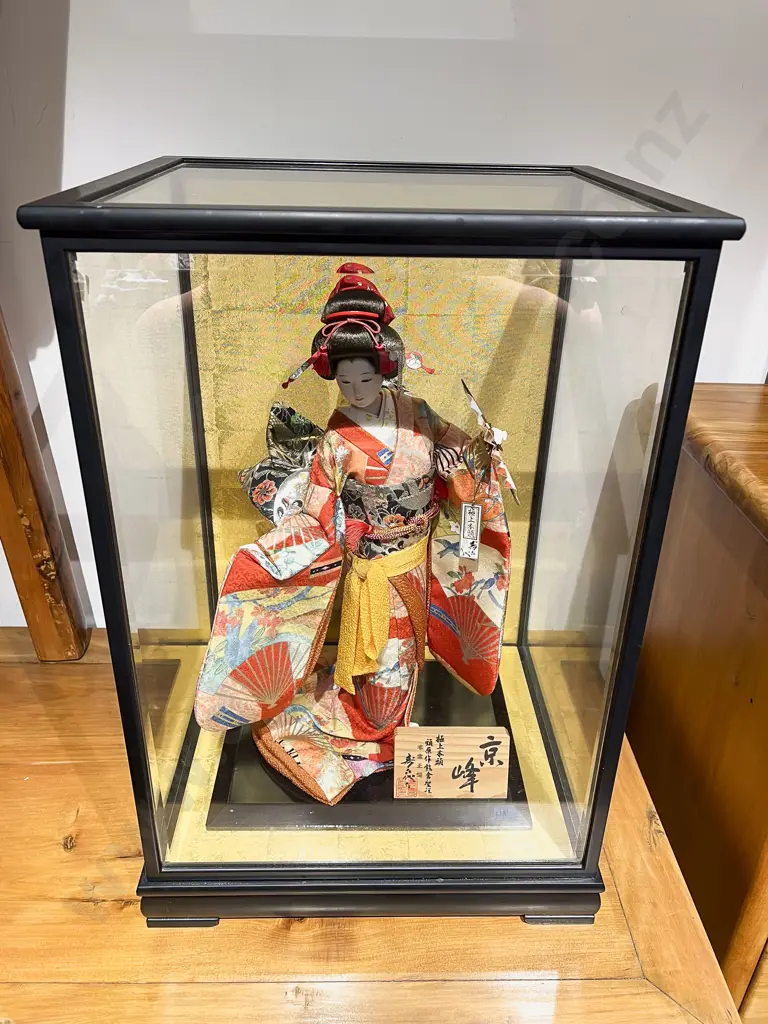 Japanese Geisha Doll in Glazed Display Cabinet Image 1++