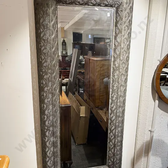 Modern Rectangular Wall Mirror with Decorative Pierced Metal Frame