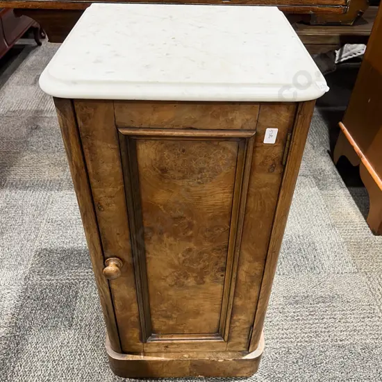 Victorian Walnut Marble Top Pot Cupboard