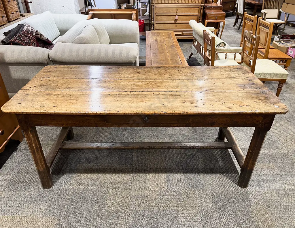 C18th French Farmhouse Refectory Dining Table & Six Oxford Bar Back Elm Dining Chairs Image 1++