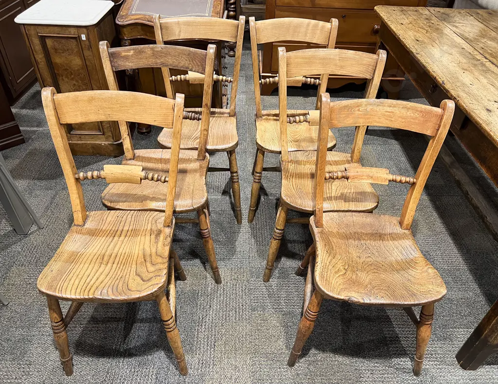 C18th French Farmhouse Refectory Dining Table & Six Oxford Bar Back Elm Dining Chairs Image 1++