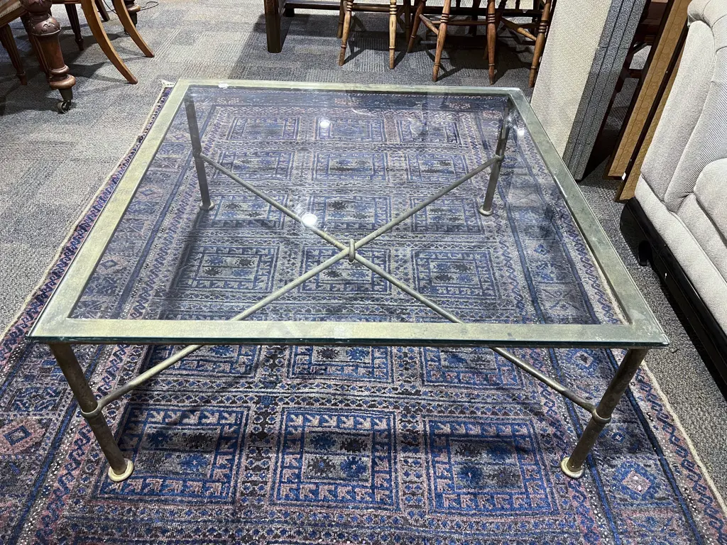 Glass Top Coffee Table on Metal Base Image 1++