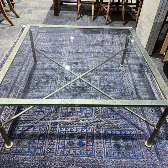 Glass Top Coffee Table on Metal Base