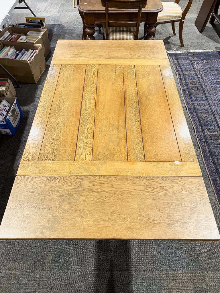 Oak Extension Dining Table on Barley Twist Supports Image 1++