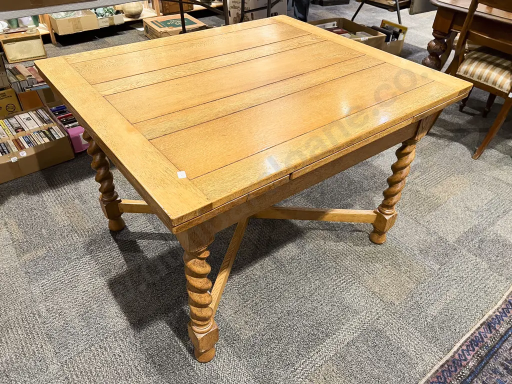 Oak Extension Dining Table on Barley Twist Supports Image 1++