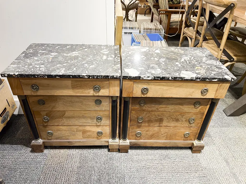 Pair of 19th Century French Empire Revival Marble Top Bedside Chests Image 1++