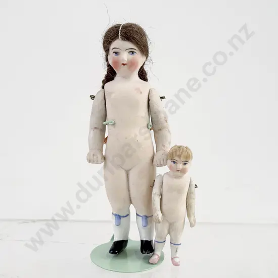 Two Victorian All Bisque Dolls with moving arms