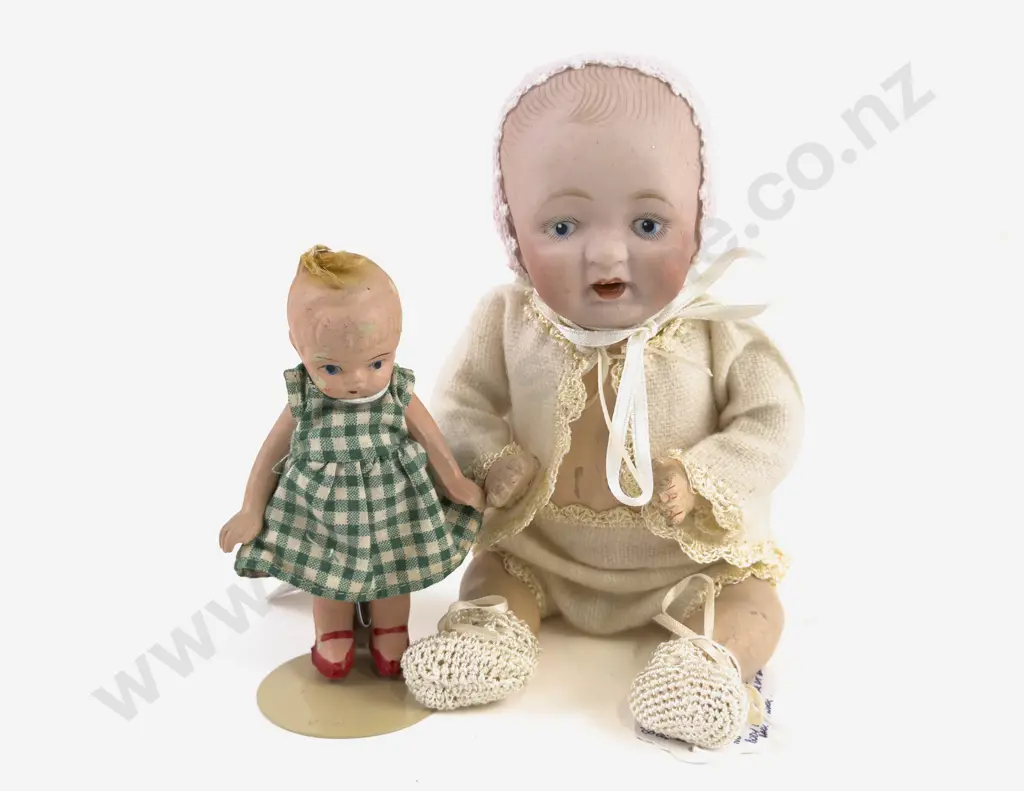Unknown (Japanese) 3-3/0 Bisque Character Baby and Painted All Bisque Dolly Image 1++