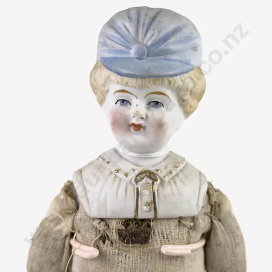Hertwig China Head Shoulder Plate Doll and Moulded Bonnet Head Shoulder Plate Doll