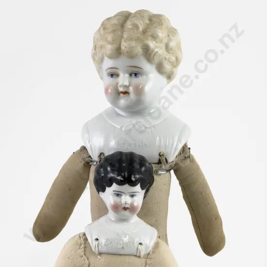 Two German China Head Shoulder Plate Dolls