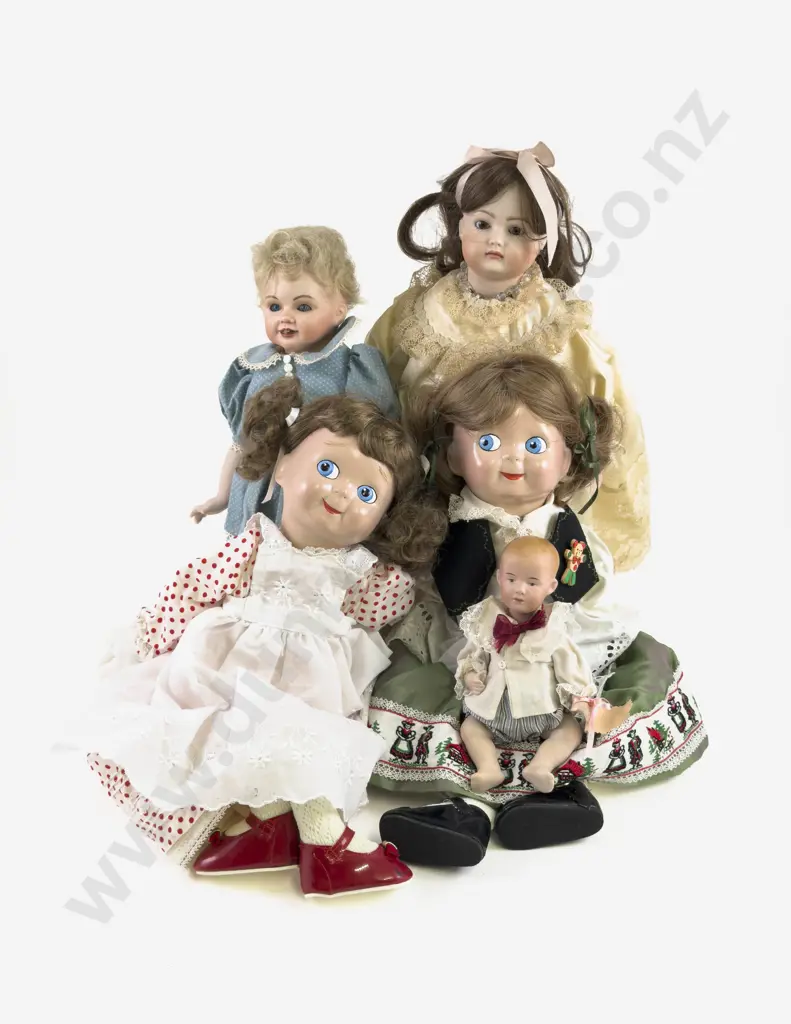 Two New JDK Googly Mould Rag Dolls with Three New Bisque Dolls Image 1++