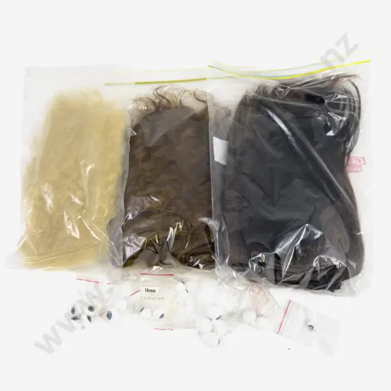 Qty Assorted New Mohair Lengths and French and Japanese Glass Eyes 9pairs