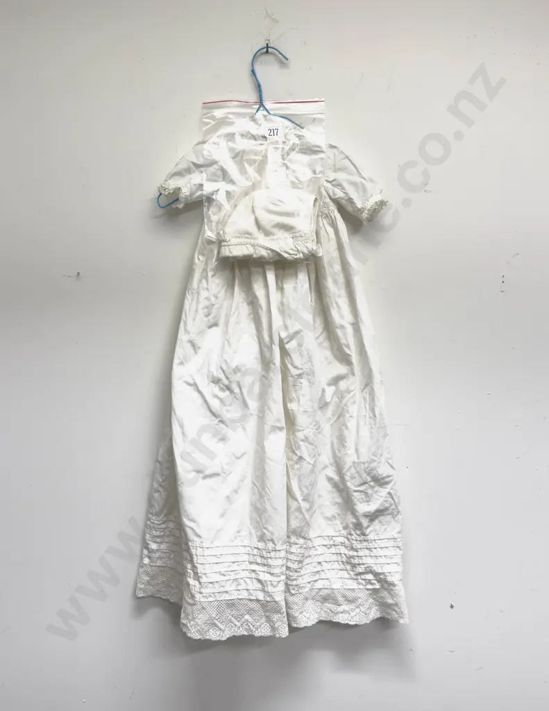 Edwardian Full Length Cotton and Lace Christening/Cot Gown with Petticoat and Bonnet Image 1++