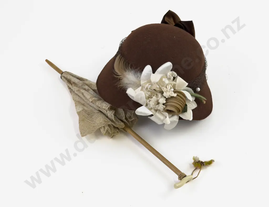 Vintage Dolls Umbrella with Casein Handle and Timeless Hats NZ Doll Hat Image 1++