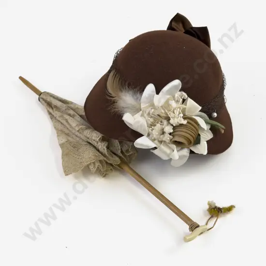 Vintage Dolls Umbrella with Casein Handle and Timeless Hats NZ Doll Hat