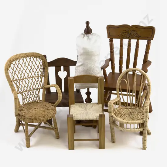 Five Various Doll Chairs and Dummy Display Stand