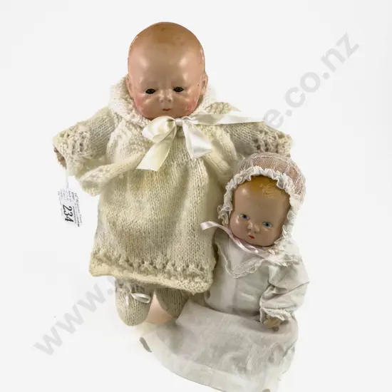 C1924 Horsman Painted Bisque Tynie Baby and Unmarked Ideal All Composition Baby