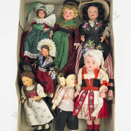 Four French Celluloid National Costume Dolls with Three Other Various (7)