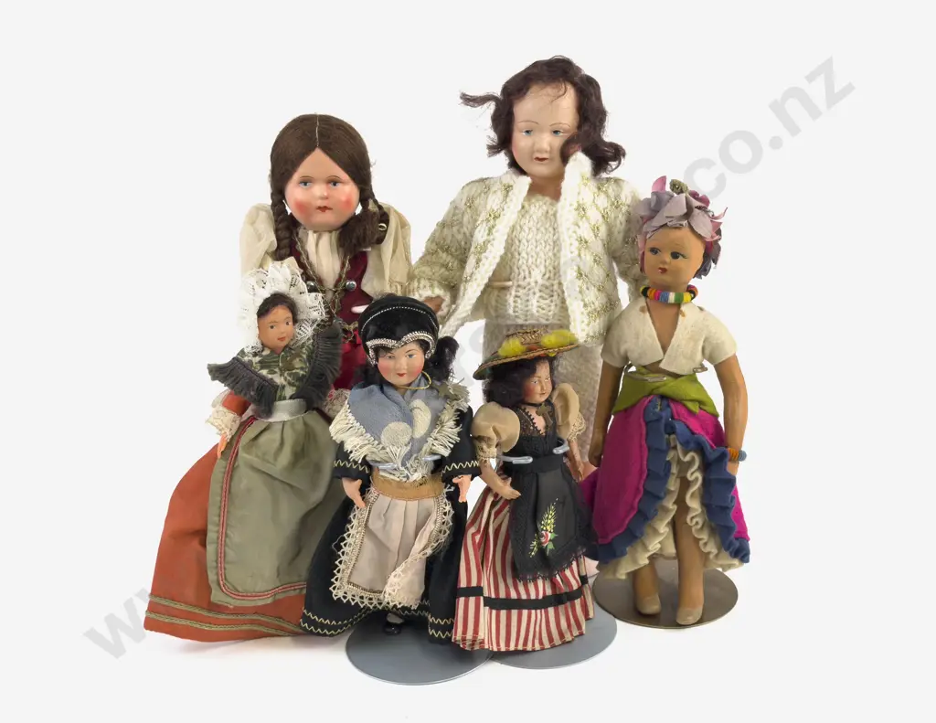 Three French All Celluloid National Costume Dolls Image 1++