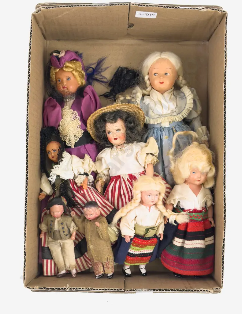 Collection Eight French and German Celluloid/Hard Plastic National Costume Dolls Image 1++