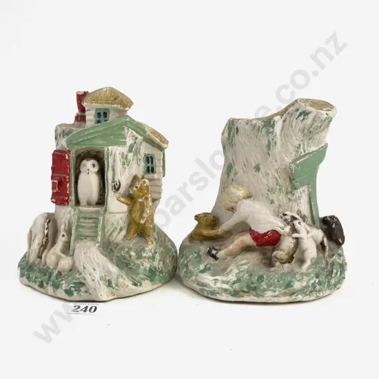 Pair Vintage Plaster Nursery Bookends Moulded with Scenes of Winnie the Pooh