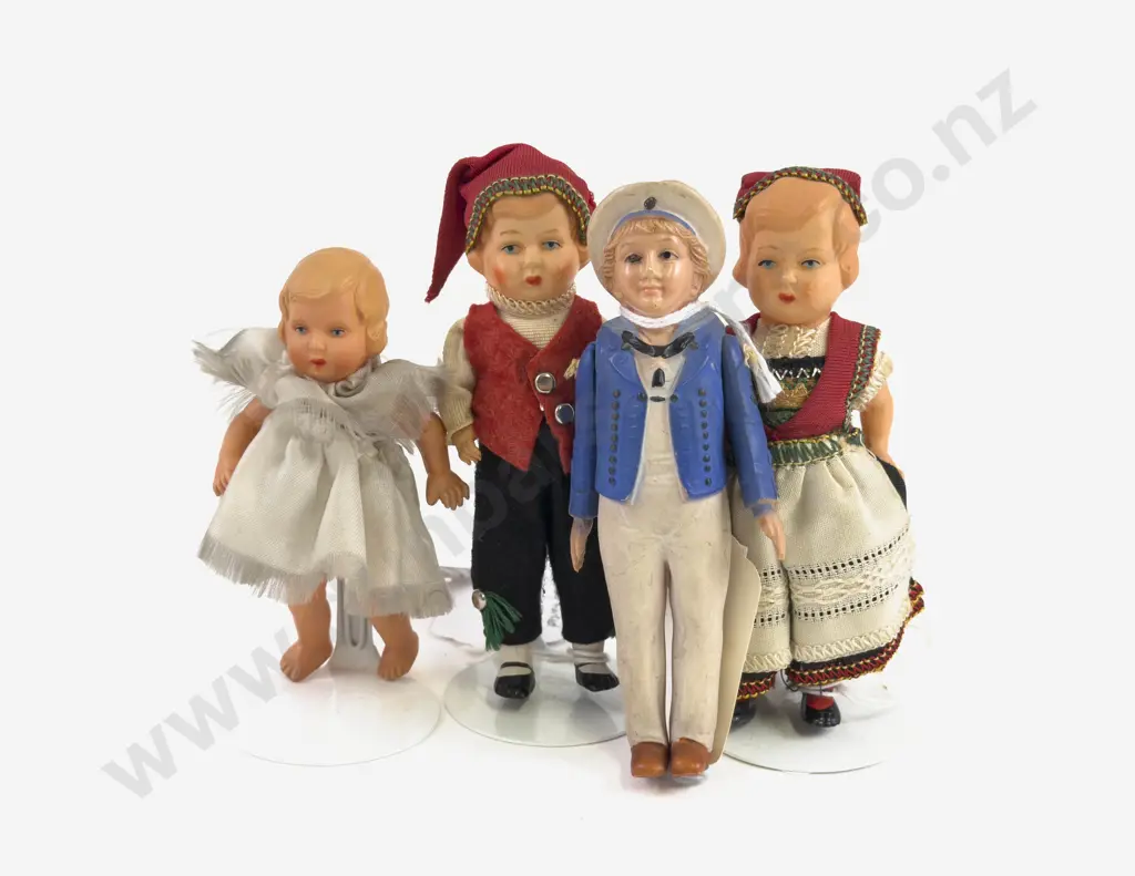 Four German Turtle Mark All Celluloid Character Dolls Image 1++