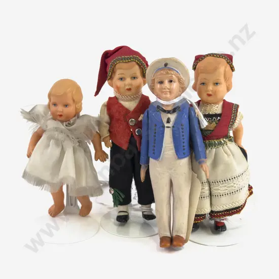 Four German Turtle Mark All Celluloid Character Dolls