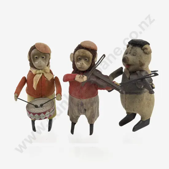 Schuco Violin and Drumming Playing Monkeys with Violin Playing Pig