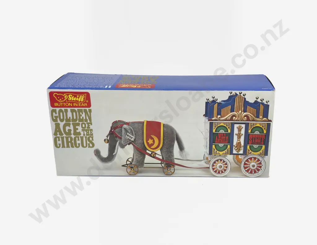 Boxed Steiff - Golden Age of the Circus Elephant on Wheels with Cart Image 1++
