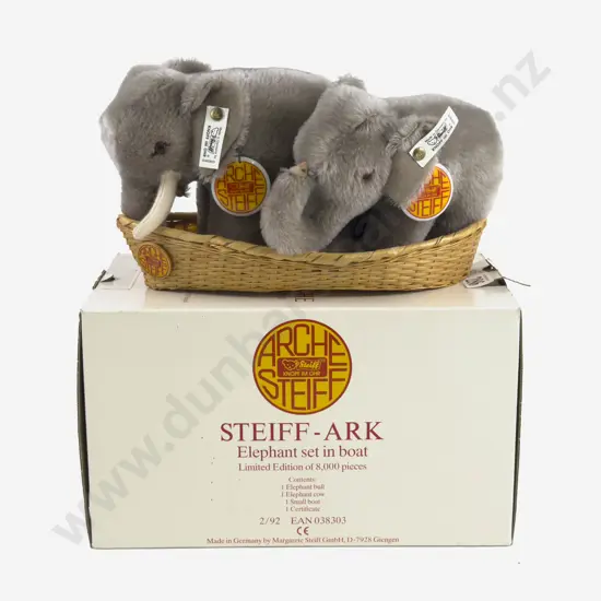 Boxed Steiff - Ark Bull and Cow Elephant Set in Boat