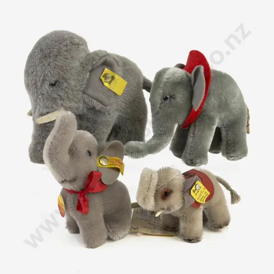 Four Vintage Steiff Elephants Three with Ear Buttons