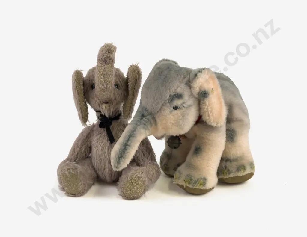 Vintage Steiff C1965-67 Cosy Trampy Draylon Plush Elephant and 1999 Artist Briony Nottage 'Tuscan' Elephant 25cm length Image 1++