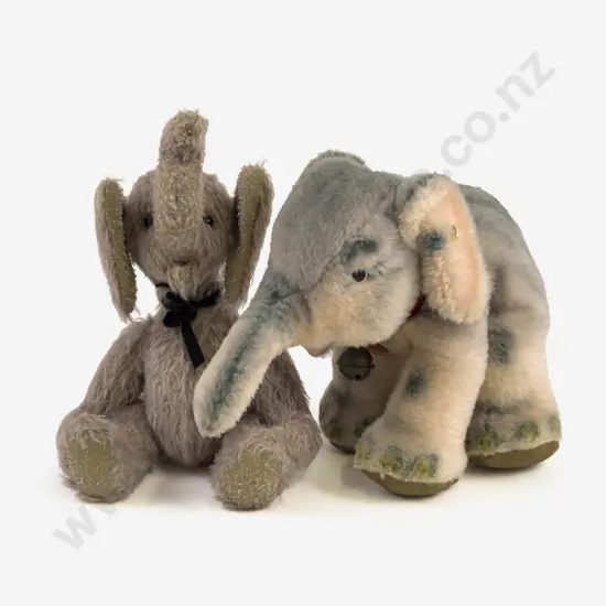 Vintage Steiff C1965-67 Cosy Trampy Draylon Plush Elephant and 1999 Artist Briony Nottage 'Tuscan' Elephant 25cm length