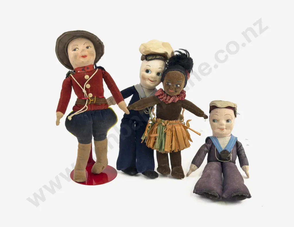 Vintage Norah Wellings All Felt Canadian Mountie Island Girl and Two Type Sailor Dolls Image 1++
