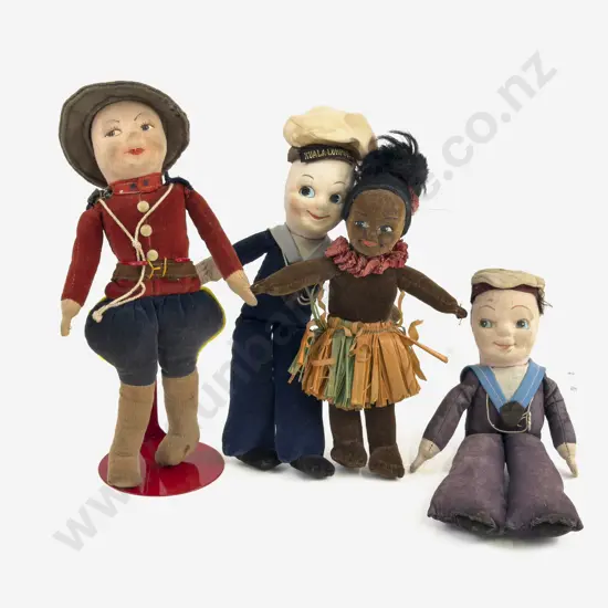 Vintage Norah Wellings All Felt Canadian Mountie Island Girl and Two Type Sailor Dolls