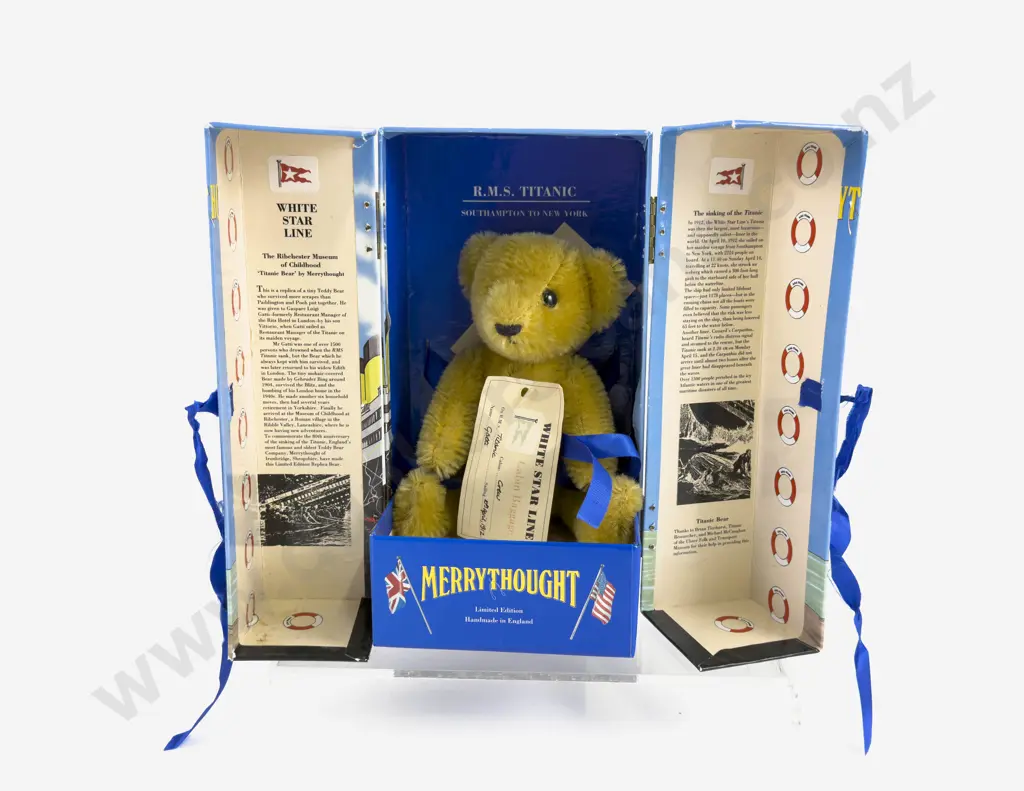 Original Boxed Merrythought Titanic Bear with White Star Line Cabin Babbage Label Image 1++