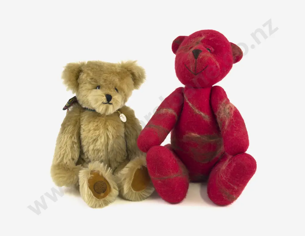 Grae Waki by Artist Dawn Nicoll Red Felt Teddy Bear and A Genuine Teddy Image 1++