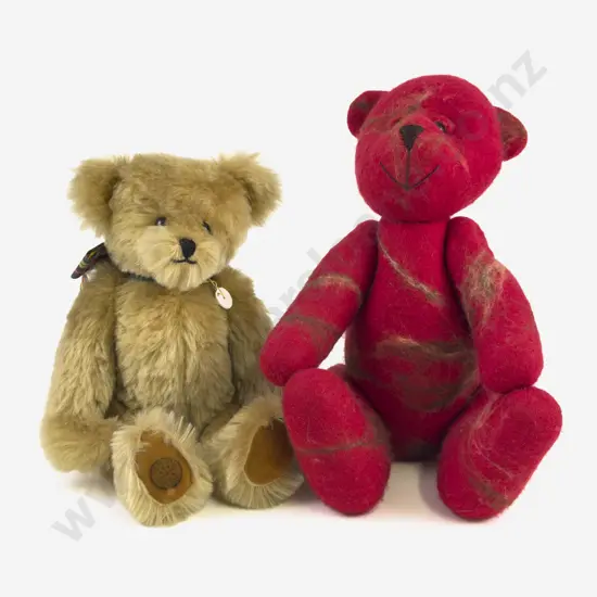 Grae Waki by Artist Dawn Nicoll Red Felt Teddy Bear and A Genuine Teddy