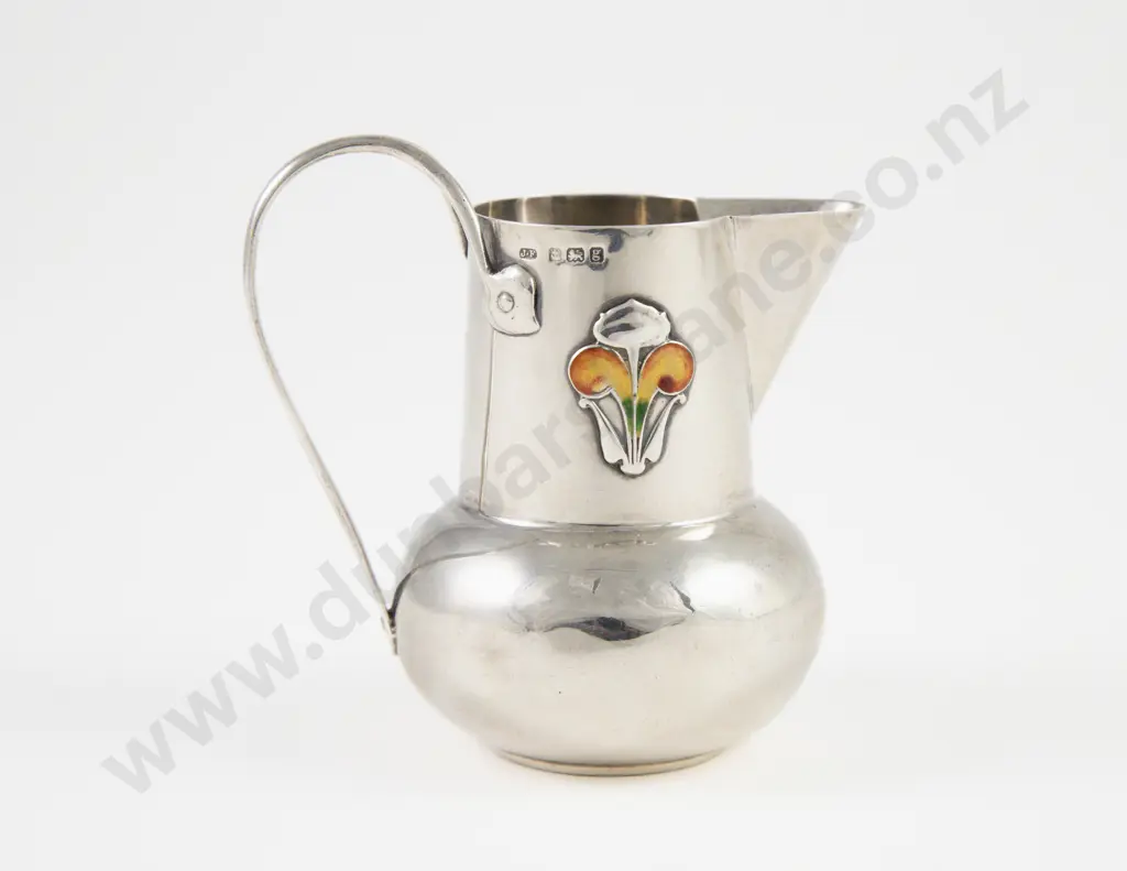 An Attractive Edw VII S/S & Enamel Art Nouveau Cream Jug Image 1++