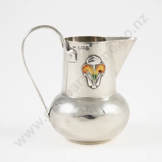 An Attractive Edw VII S/S & Enamel Art Nouveau Cream Jug