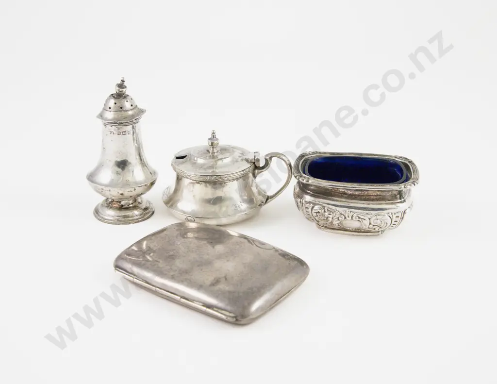S/S Cigarette Case Mustard Pot Salt Pepperette & 3 Cocktail Sticks Image 1++