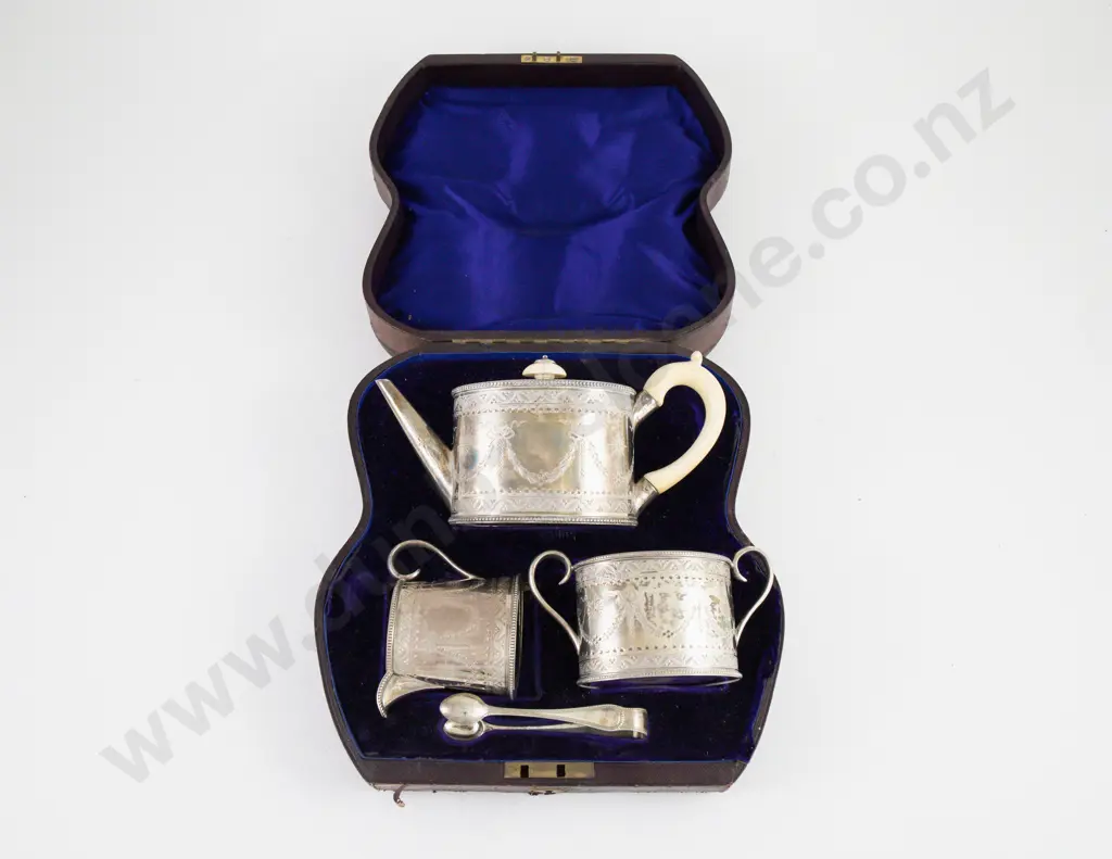 Cased Vict 4 Piece S/S Batchelor's Teaset Image 1++
