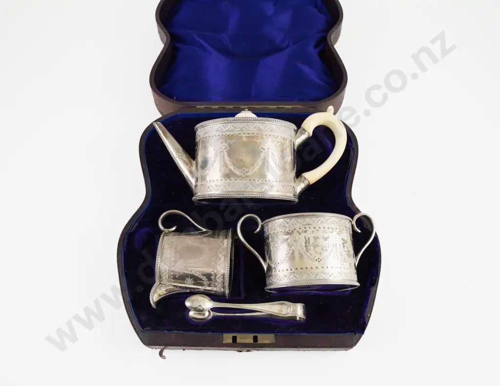 Cased Vict 4 Piece S/S Batchelor's Teaset Image 1++