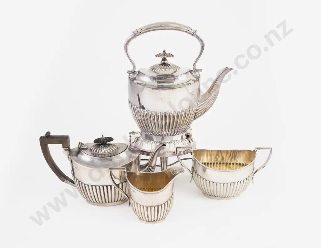 Vict S/S 3 Piece Teaset With S/P Spirit Kettle Image 1++