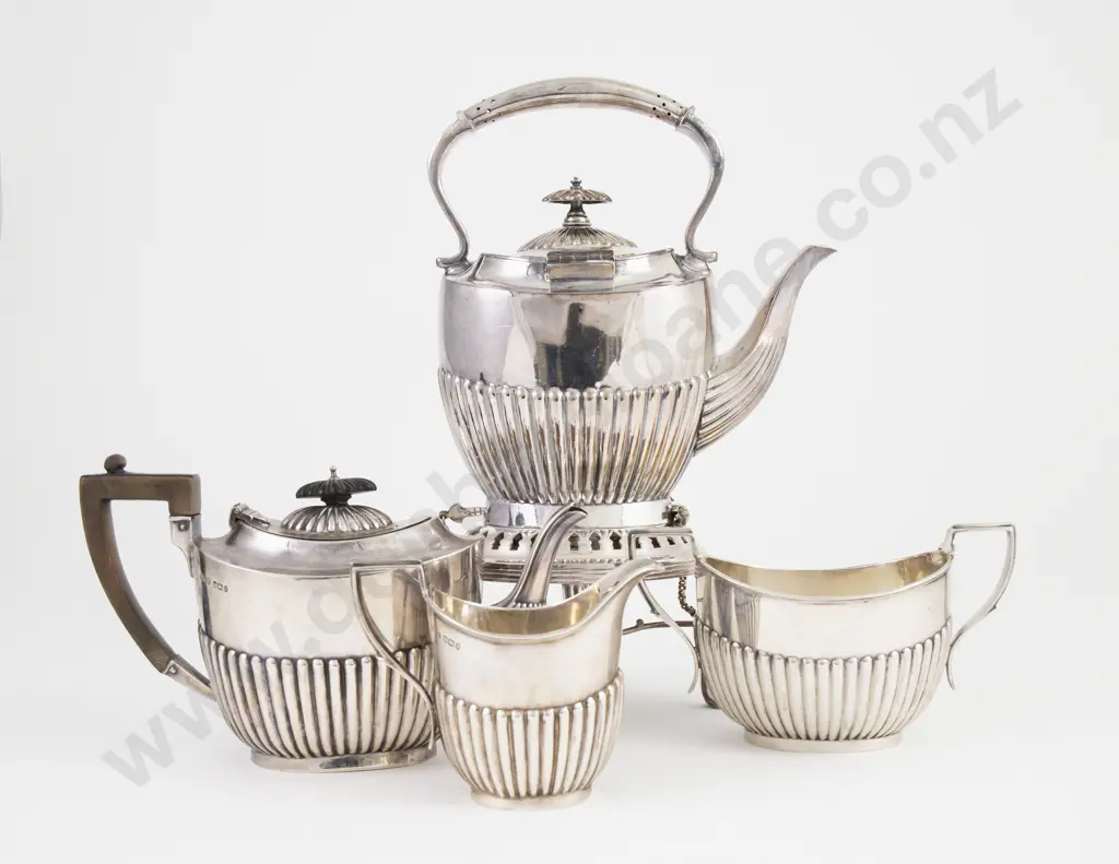 Vict S/S 3 Piece Teaset With S/P Spirit Kettle Image 1++