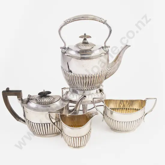 Vict S/S 3 Piece Teaset With S/P Spirit Kettle